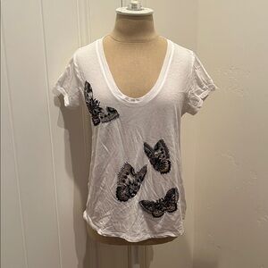 ZADIG & VOLTAIRE Women's White Embroidered and Beaded Butterfly T-shirt